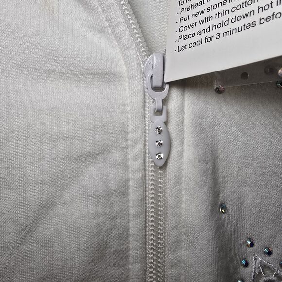 Quacker Factory Y2K White Cotton Blend Zip Butterfly Rhinestone Jacket Sz 1X New - Picture 5 of 6